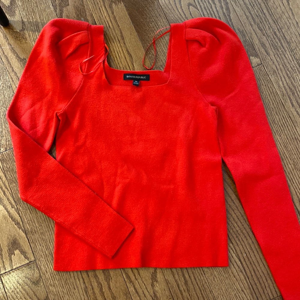 Banana Republic Red Puff Sleeve Sweater
